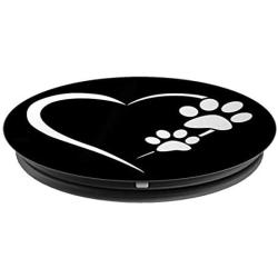 Paw Print Dog Paw Cute Dog Love Heart White Black Dog PopSockets Grip and Stand for Phones and Tablets