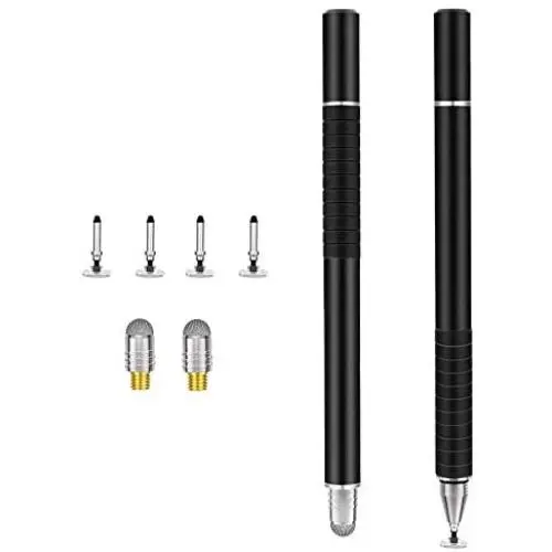 Stylus Pen, Universal Stylus, Stylus para Pantallas táctiles, Disc Stylus Touch Screen Pens for All Capacitive Touch Screens Cell Phones, Tablets, Laptops, 2 Pieces + 6 Bonus Replacement Tips (Black)