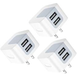 USB Wall Charger, USB Plug, 3-Pack 2.4A Dodoli Dual Port 12W Wall Charger Block Adapter Charging Cube Box Compatible iPhone Xs/XS Max/XR/X/8/8 Plus/7/6S/ 6S Plus, Samsung Galaxy, HTC, Moto