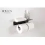 RTZEN Wrought Iron Double Toilet Paper Holder with Shelf | Black Rot Metal 2 x TP Roll Hangers | Wall Mounted Rod Handmade Roll Hanger | Perfectly Fits Smartphone, Wipes, Soaps, Air Freshener