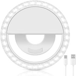 Selfie Ring Light, UWALK Rechargeable Clip-on Selfie Light with 36 LED Lights, Selfie Light Ring for iPhone/Android Smart Phone Photography, Camera Video, Girl Makes up-3 Light Modes