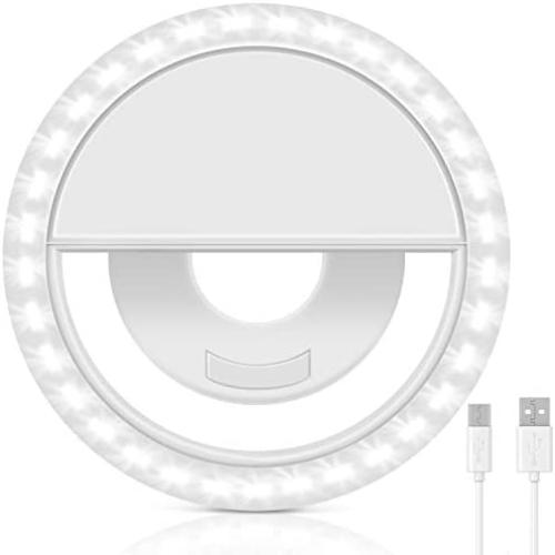 Selfie Ring Light, UWALK Rechargeable Clip-on Selfie Light with 36 LED Lights, Selfie Light Ring for iPhone/Android Smart Phone Photography, Camera Video, Girl Makes up-3 Light Modes