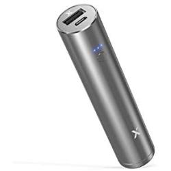 Mini Portable Charger 3350mAh Xcentz, Compact External Battery Premium Aluminum with Flashlight Lipstick-Sized Pocket Power Bank Phone Charger for iPhone, Samsung Galaxy, Other Android Phone - Grey