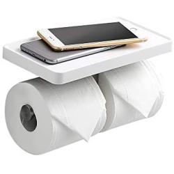 crw Double Toilet Paper Holder White Bathroom Tissue Roller Hanger with Cell Mobile Phone Shelf Wall Mounted