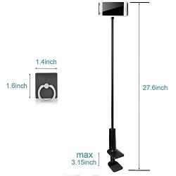 1 PCS Cellphone & Tablet Stand Holder Clip with Grip Flexible Long Arm Gooseneck Compatible with 4.7-10.5" Tablet/Cell Phone and More +3 PCS Cell Phone Ring Holder Finger Kickstand (Black)