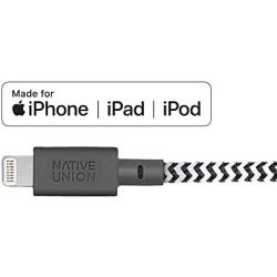 Native Union Night Cable - 10ft Ultra-Strong Reinforced [Apple MFi Certified] Durable Lightning to USB Charging Cable with Weighted Knot for iPhone/iPad (Zebra)