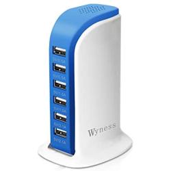 6-Port USB Wall Charger Desktop Charging Station Quick Charge 2.1,Compatible with Compatible fo Tablets Smartphones and More(Blue)
