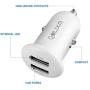 Car Charger, QOLIXM Flush Fit Dual Port USB Car Adapter 2-Port Fast Charging for iPhone, iPad, Samsung, HTC, LG, Smartphone, Tablet, Digital Camera, and More (White 2 Pack)