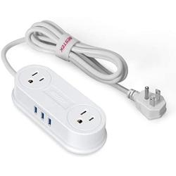 Small Power Strip with 3 USB Ports, BESTEK 2 Outlet Portable Plug Strip Charging Station with Adhesive Sticker, 5 Ft Extension Cord, Ultra-Compact for Cruise Ships, Dorm Room,Travel, Bedside, Office