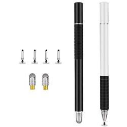 Stylus Pen Universal Stylus, Disc Stylus Touch Screen Pens for All Capacitive Touch Screens Cell Phones, Tablets, Laptops, 2 Pieces + 6 Bonus Replacement Tips (Black+Silver)