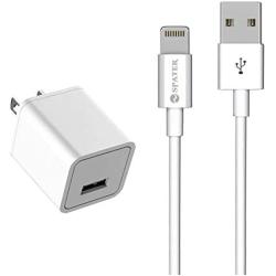 USB Charger, Spater Travel Home Wall Charger and a Charging Cable C ompatible with iPhone X, iPhone 8, iPhone 7, iPhone 6, iPhone 5, iPad Mini, iPod Touch, iPods (White)
