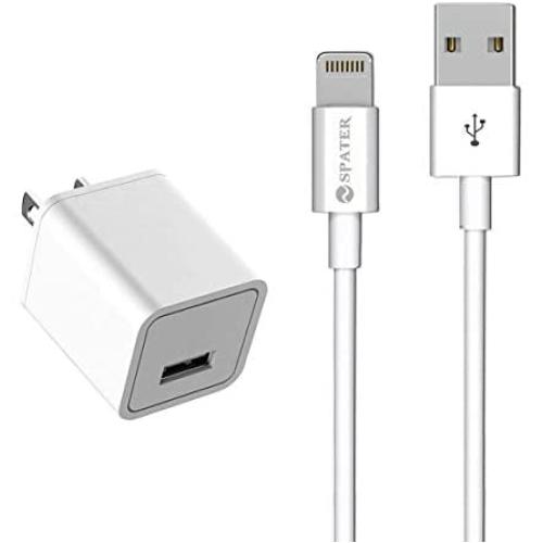 USB Charger, Spater Travel Home Wall Charger and a Charging Cable C ompatible with iPhone X, iPhone 8, iPhone 7, iPhone 6, iPhone 5, iPad Mini, iPod Touch, iPods (White)