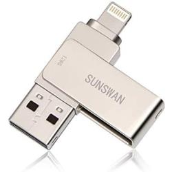 USB Drive 128GB Memory Stick Thumb Drive for iPhone Photo Stick iOS Flash Drive External Drive Sunswan Compatible iPhone iPad iOS MacBook and Computer (Silver128G-XY)