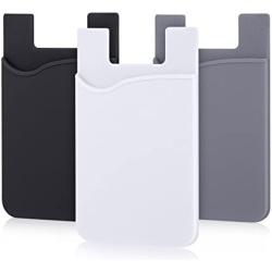 Pofesun Phone Card Holder, 3 Pack Mix Color Adhesive Sticker ID Credit Card Wallet Pocket Pouch Sleeve Universal Compatible for Smartphone, iPhone, iPad, Tablet, Android and More.(Black, White, Gray)