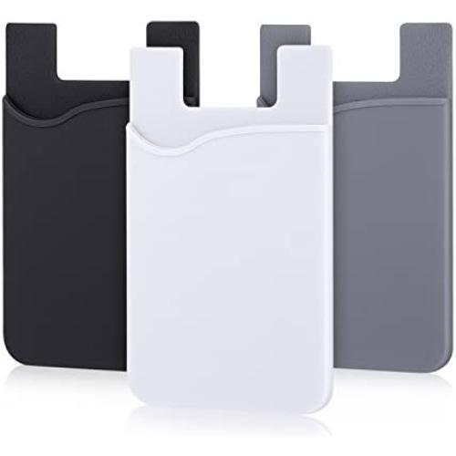 Pofesun Phone Card Holder, 3 Pack Mix Color Adhesive Sticker ID Credit Card Wallet Pocket Pouch Sleeve Universal Compatible for Smartphone, iPhone, iPad, Tablet, Android and More.(Black, White, Gray)