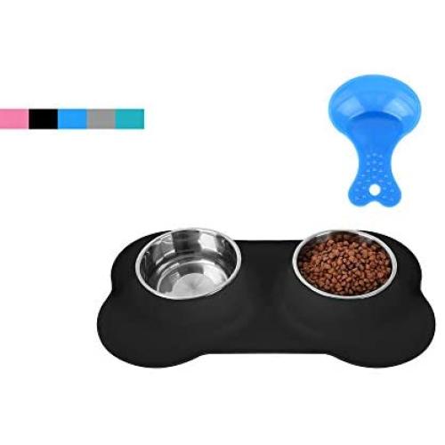 Hubulk Pet Dog Bowls 2 Stainless Steel Dog Bowl with No Spill Non-Skid Silicone Mat + Pet Food Scoop Water and Food Feeder Bowls for Feeding Small Medium Large Dogs Cats Puppies