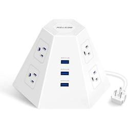 Upgraded Tower Power Strip with USB by BESTEK – Vertical 6 Outlet 6 Foot Long Power Cord, 3 USB Charging Ports … (White)