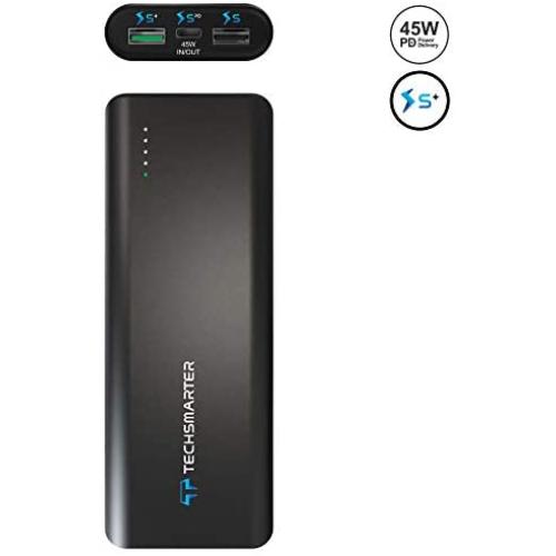 Techsmarter 30,000mAh 45W Power Delivery USB C PD Laptop Power Bank, Fast Charging Portable Charger. Compatible with MacBook Pro, Chromebook, iPad Pro, iPhone, Samsung Galaxy, LG, Motorola, Android