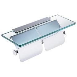 Hiendure Toilet Paper Holder,Double Bathroom Roll Tissue Holders Paper Dispenser with Glass Shelf and 2 Lids