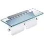 Hiendure Toilet Paper Holder,Double Bathroom Roll Tissue Holders Paper Dispenser with Glass Shelf and 2 Lids