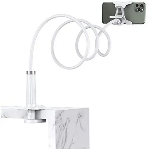 UGREEN Gooseneck Phone Holder for Bed Desk Flexible Cell Phone Clip Clamp Overhead Phone Mount Long Arm Compatible for iPhone 11 Pro Max SE XR XS 8 Plus 6 7 5, Samsung Galaxy S20 S10 S9 S8 S7, White