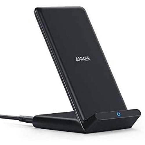 Anker Wireless Charger, PowerWave Stand, Qi-Certified for iPhone 11, 11 Pro, 11 Pro Max, XR, Xs Max, XS, X, 8, 8 Plus, 10W Fast-Charging Galaxy S20 S10 S9 S8, Note 10 Note 9 and More (No AC Adapter)