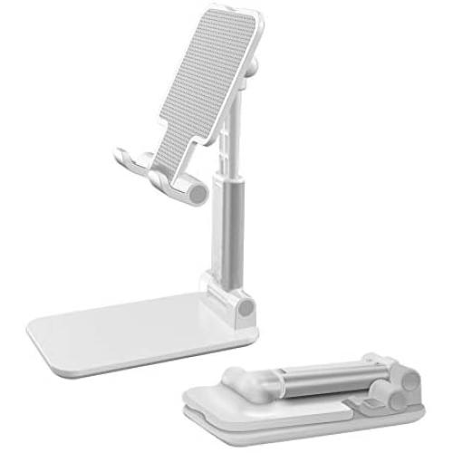 Adjustable Cell Phone Stand, Foldable Desktop Cell Phone Holder Cradle Dock Holder, Phone Stand for iPhone and All Smart Phones and Tablets(White)