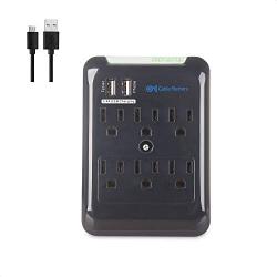 Cable Matters 6 Outlet Wall Mount Surge Protector with USB Charging in Black (Updated Version with Dimmed LED Light)