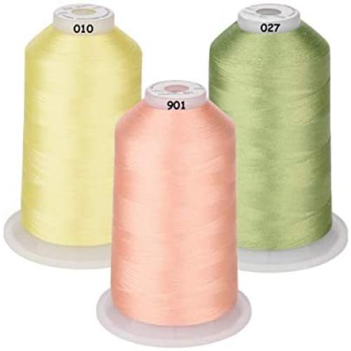 Simthread 42 Options Various Assorted Color Packs of Polyester Embroidery Machine Thread Huge Spool 5000M for All Embroidery Machines (Yellow Green Skin)