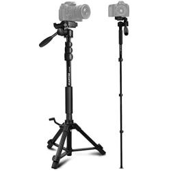 Camera Tripod Portable Aluminum Alloy Camera Tripod Monopod with 3-Way Swivel Pan Head and Carrying Bag for DSLR, DV Video Camcorder, Phone (BJ-368)