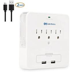 Cable Matters 3-Outlet Wall Mount Surge Protector with USB Charging and Slide-Out Smartphone Holders