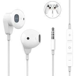 Geekria 3.5MM Earbuds with Mic for PS4, Google Stadia, Xbox One, Nintendo Switch, Laptop, PC, Smartphone, Gaming Earphones with Microphone and Volume-Control, HiFi Stereo Headset Headphones. (White)