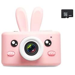 VUWOR D3+ Kids Camera 8MP HD Video Camcorder Shockproof Mini Digital Video Camera Toy for Children with Pink Rabbit & Blue Elephant Silicone Cover 16GB Memory Card Included (Pink)