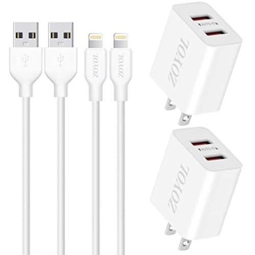 Apple MFi Certified iPad Charger iPhone Charger 6 FT Sync & Fast Charging Lightning Cable with 2 Port USB Wall Charger Travel Plug Compatible iPad 4 Mini Air Pro, iPhone 11 XS XR X 8 7 6s 6 Plus SE 5s