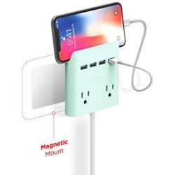 Multi Plug Outlet Extender & Splitter: iHome PowerReach 6ft Extension Cord with 2 Outlets & 4 USB Ports for Multiple Smartphone Charging - Desktop/Magnetic Wall Mounting Charger