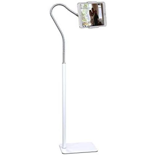 Creatop Tablet Floor Stand with Flexible Gooseneck and Stable Aluminum Base Suitable for 3.5” - 10.6” Smart Phone & Tablet White