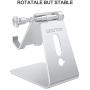 Adjustable Cell Phone Stand, OMOTON Aluminum Desktop Cellphone Stand with Anti-Slip Base and Convenient Charging Port, Fits All Smart Phones, Silver