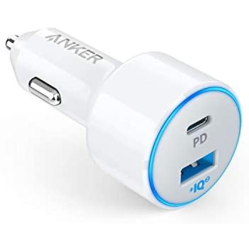 USB C Car Charger, Anker 49.5W PowerDrive Speed+ 2 Car Adapter with One 30W PD Port for MacBook Pro/Air 2018, iPad Pro, iPhone XS/Max/XR/X/8, S10/S9, and One 19.5W Fast Charge Port for S8 and More