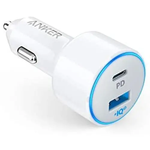 USB C Car Charger, Anker 49.5W PowerDrive Speed+ 2 Car Adapter with One 30W PD Port for MacBook Pro/Air 2018, iPad Pro, iPhone XS/Max/XR/X/8, S10/S9, and One 19.5W Fast Charge Port for S8 and More