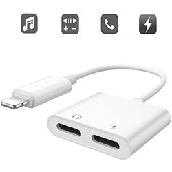 Dual Adapter for iPhone 7/7 Plus/ 8/8 Plus/X (10), Labobbon 4-in-1 Splitter Adapter/Cable for iPhone Audio/Headphone and Charger, Remote Control & Telephone Call Supported