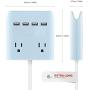 Multi Plug Outlet Extender & Splitter: iHome PowerReach 6ft Extension Cord with 2 Outlets & 4 USB Ports for Multiple Smartphone Charging - Desktop/Magnetic Wall Mounting Charger