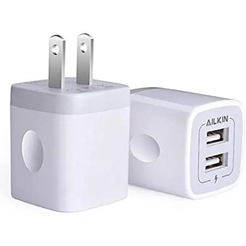 USB Wall Charger, Charger Adapter, Ailkin 2-Pack 2.1Amp Dual Port Quick Charger Plug Cube Replacement for iPhone 7/6S/6S Plus/6 Plus/6/5S/5, Samsung Galaxy S7/S6/S5 Edge, LG, HTC, Huawei, Moto, Kindle USB Wall Charger, Charger Adapter, Ailkin 2-Pack 2.1Amp Dual Port Quick Charger Plug Cube Replacement for iPhone 7/6S/6S Plus/6 Plus/6/5S/5, Samsung Galaxy S7/S6/S5 Edge, LG, HTC, Huawei, Moto, Kindle