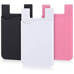 Pofesun Phone Card Holder, Silicone Adhesive Stick-on ID Credit Card Wallet Phone Case Pouch Sleeve Pocket Compatible for iPhone/Android/Samsung Galaxy and Smartphones - 3 Pack(Black, White, Pink)