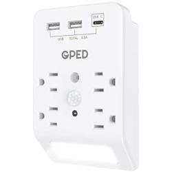 USB Wall Outlet,Plug-in Night Light with 2 USB & 1 Type-C(4.8A Total) Ports 4 Outlet, Intelligent Nightlight with Motion & Light Sensor, ETL Listed,Suitable for Bathroom, Bedroom, Living Room,Kitchen