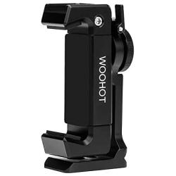 Metal Phone Tripod Mount with Cold Shoe,Woohoto 360 Rotation,Compatible with iPhone 11 Pro Tripod Mount, Osmo Pocket Holder, Sumsung Smartphone Holder Adapter, Cell Phone Clamp,Video Rig Mount