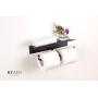RTZEN Wrought Iron Double Toilet Paper Holder with Shelf | Black Rot Metal 2 x TP Roll Hangers | Wall Mounted Rod Handmade Roll Hanger | Perfectly Fits Smartphone, Wipes, Soaps, Air Freshener