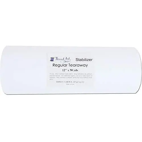 Threadart Tearaway Embroidery Stabilizer | 1.6 oz Medium Weight | 12" x 50 yd roll | For Machine Embroidery | Also Available Over 20 Additional Styles of Cutaway, Washaway, Tearaway, Sticky in Rolls and Precut Sheets