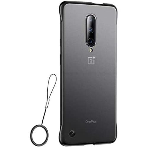 Compatible with Oneplus 7 pro Case,ASONRL Clear Frameless Matte Hard PC Slim Shock Absorption TPU Bumper with Non-Slip Surface Rope Pull Ring Case (Black)