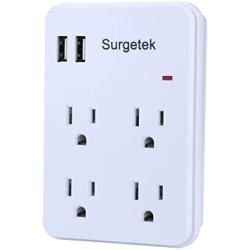 Surgetek Cell Phone Wall Mount Charger Power Strips Outlets Surge Protector 4-Outlet Dual USB for iPhone 6 7 8 Plus iPhone X Samsung S7 S8 Plus(4 outlets with 2 USB)