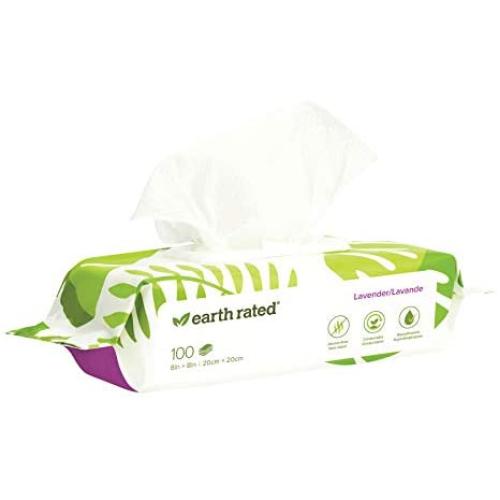 Earth Rated Dog Wipes, Plant-based, Compostable Wipes for Dogs & Cats, USDA-Certified 99% Biobased, Hypoallergenic, 8x8" Deodorizing Grooming Pet Wipes for Paws, Body and Butt